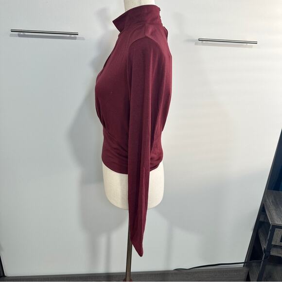 Brea Canyon Size L Rosa Claret Keyhole Turtleneck Blouse cropped business casual - Picture 6 of 15